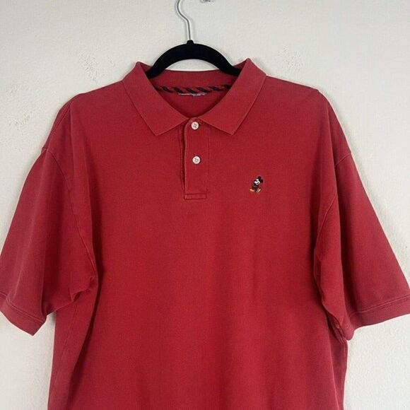 Vintage 90s Disney Mens Embroidered Mickey Mouse Red Golf Polo Shirt Cotton Lrg - Picture 5 of 9